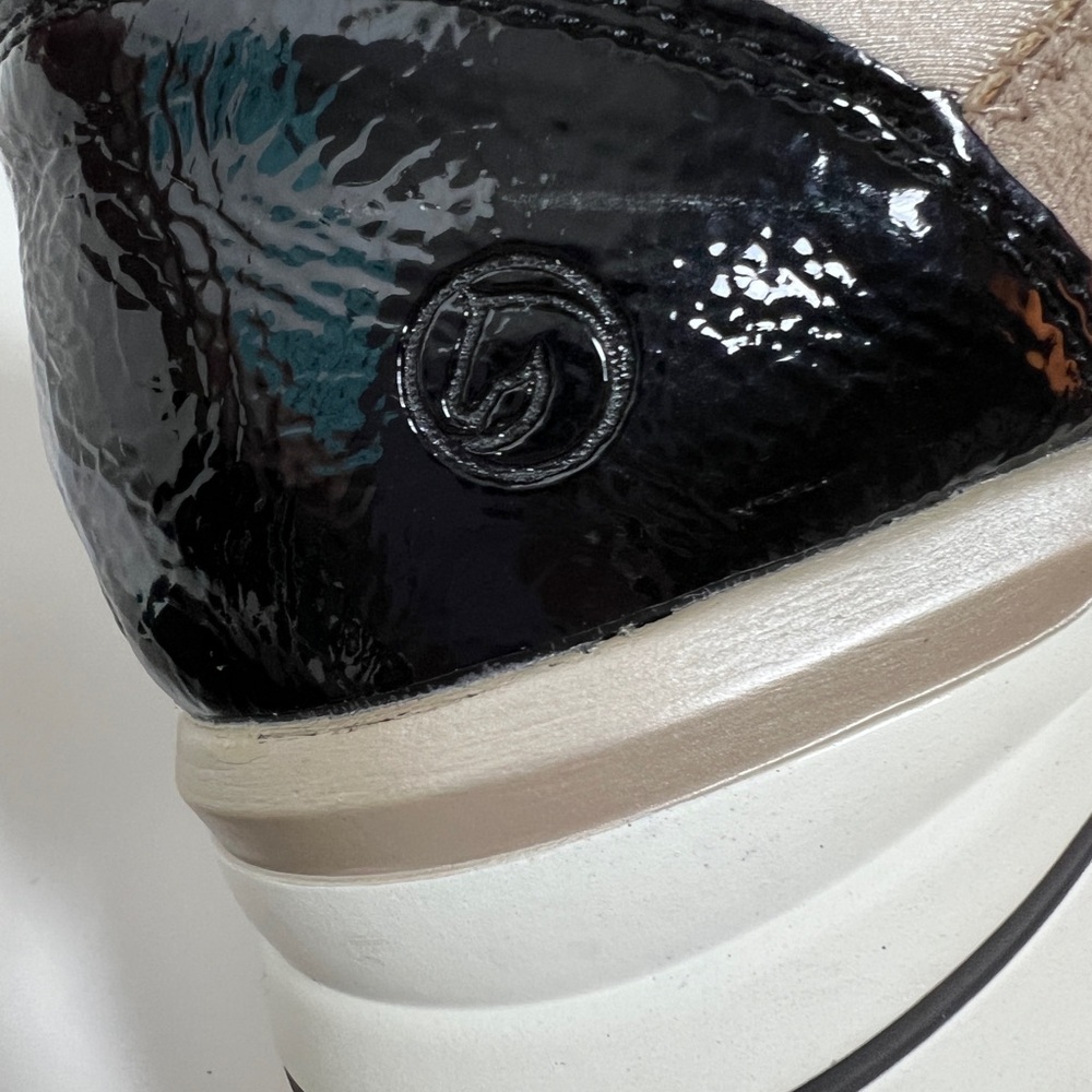 Remonte Soft Wedge Sneakers Front Zip Black Patent Beige Suede Size 36 US 6 - Picture 12 of 16